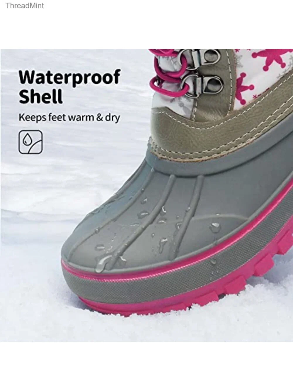 Kids Waterproof Snow Boots Winter Duck Boots Faux Fur Lining Anti-Slip